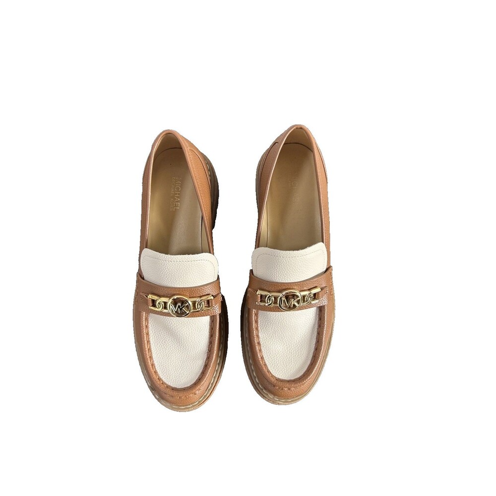 Michael Kors CALLISTA LUG LOAFERS Chunky Flatform Brown & Ivory 2 Tone Sz 7.5 M - Picture 7 of 11
